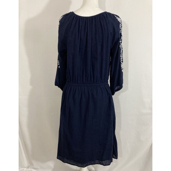 Talbots Dress Women’s M Blue Floral Embroidered Gauze A-Line Knee Length Boho - Picture 2 of 11